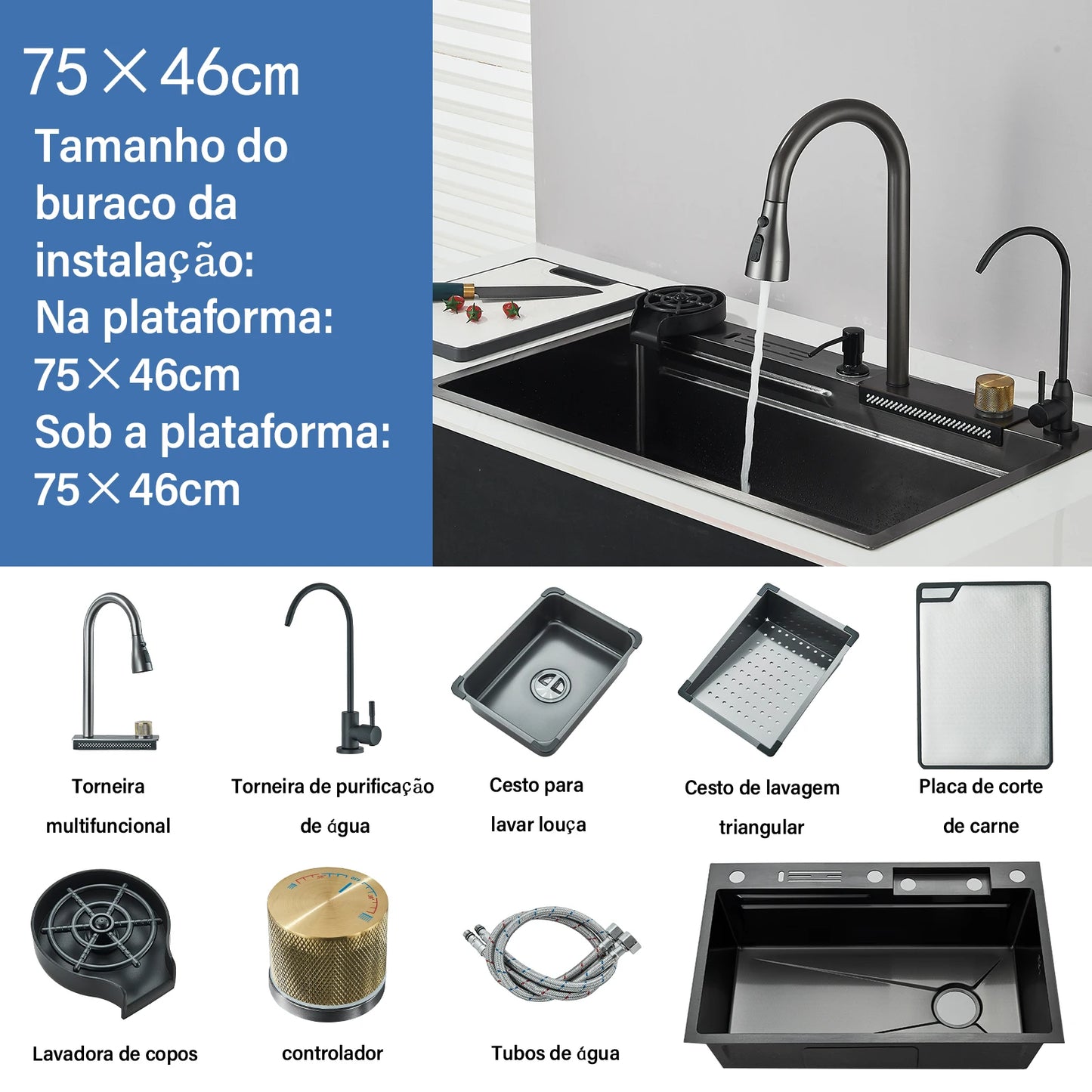 Stainless Steel Kitchen Faucet Set With Rainfall Spout And Sprayer
