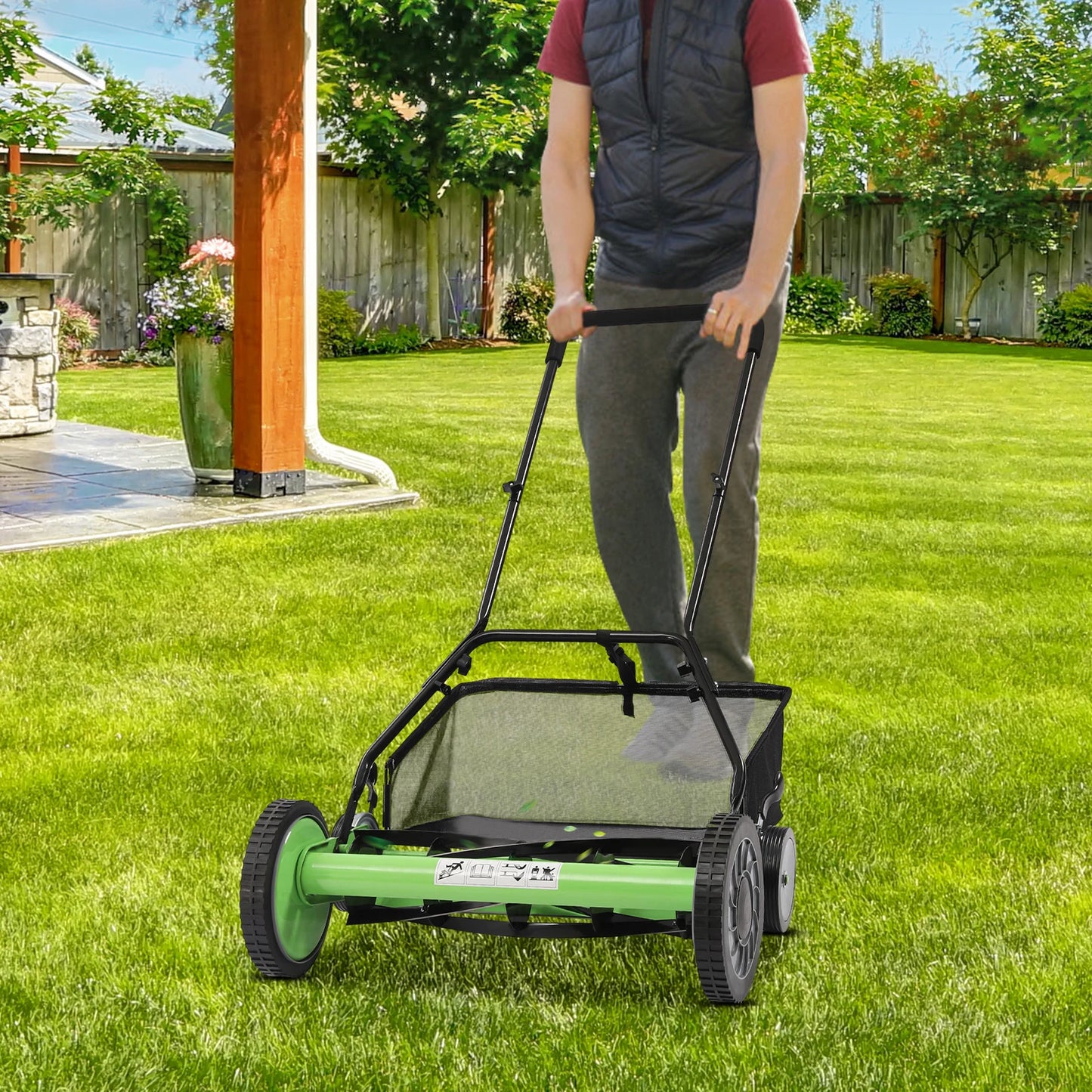 Push Reel Lawn Mower With Adjustable Cutting Height Catcher