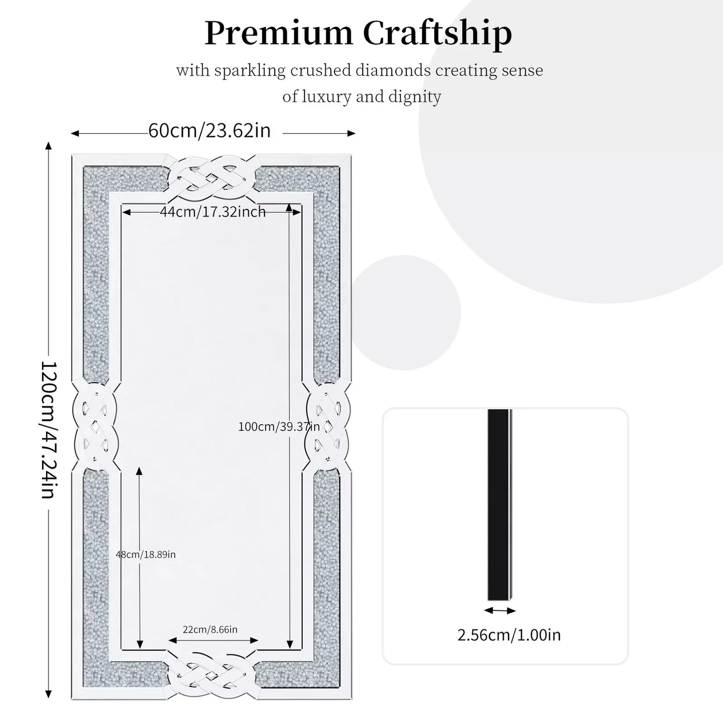 Wisfor Crushed Diamond Wall Mirror With Crystal Frame