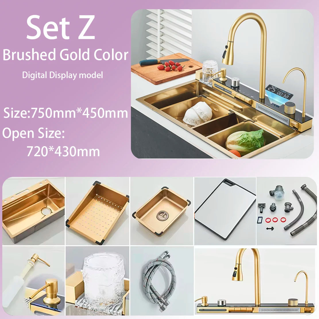 Suguword 304 Stainless Steel Waterfall Kitchen Faucet With Soap Dispenser