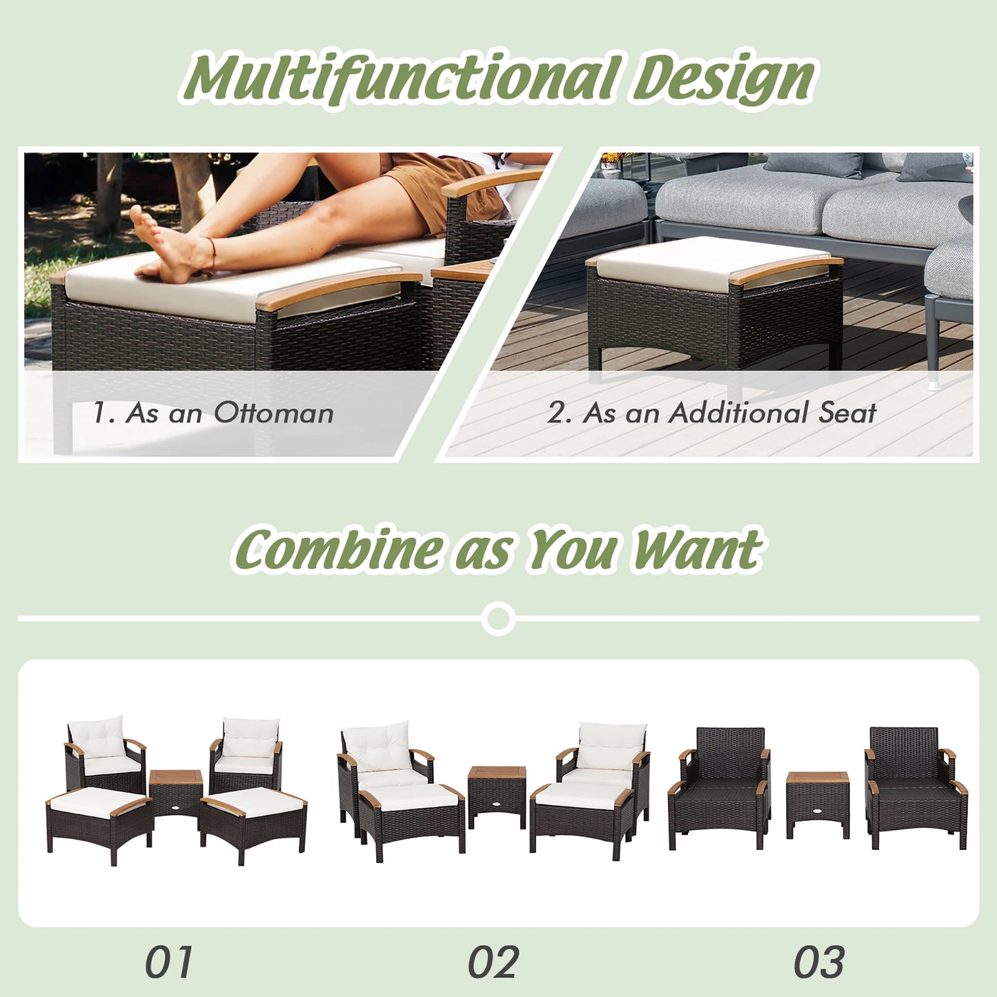 HOMASIS Outdoor Patio Rattan Sofa Set With Wood Top Table