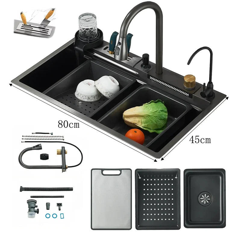 Stainless Steel Kitchen Faucet Set With Rainfall Spout And Sprayer
