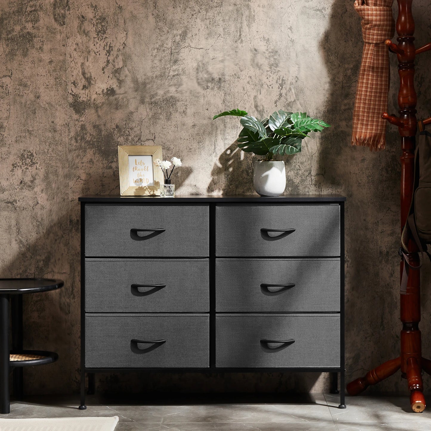 JHK Six Fabric Drawers Nightstand With Storage Cabinet