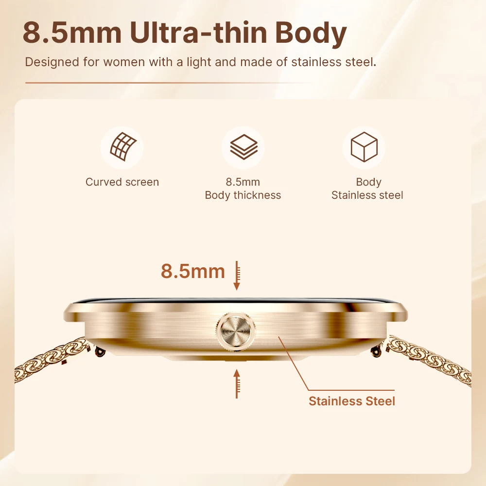MEVADEN Ultra Thin Stainless Steel Smartwatch AMOLED Display With Bluetooth Call
