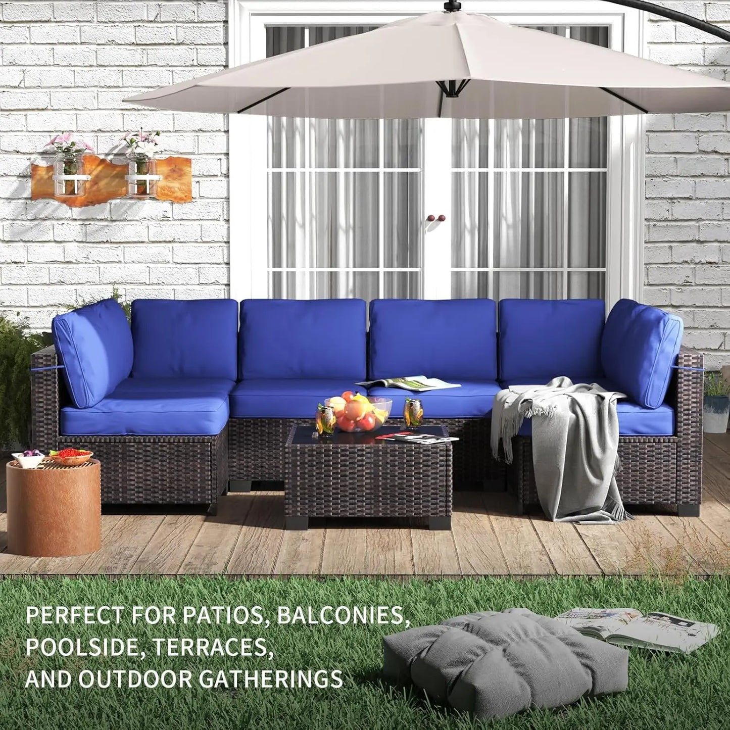 HobbyLane 7-Piece Modular Outdoor Furniture Set PE Rattan Wicker