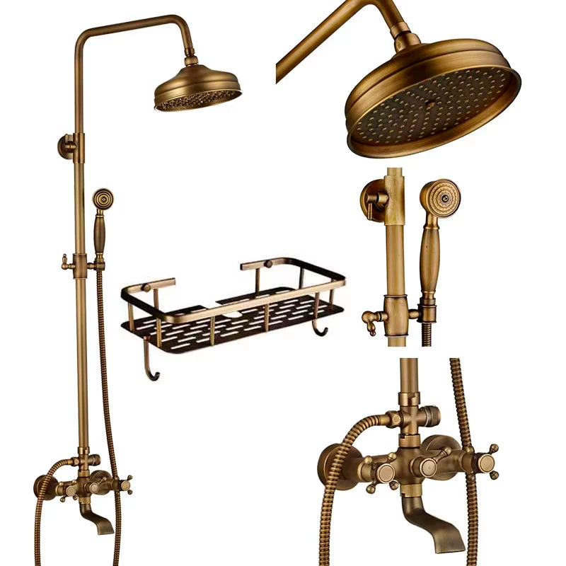Suguword Shower Faucet Set With Rainfall Head Handshower Wall Mount