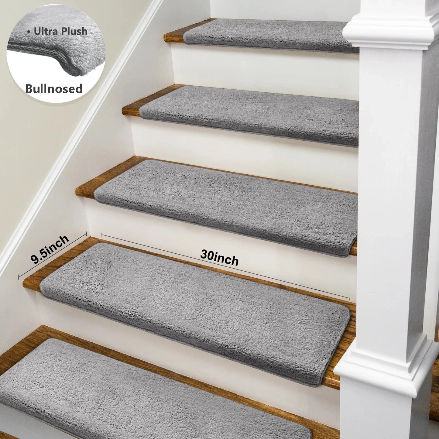 Bullnose Non Slip Stair Treads Ultra Plush Washable Self Adhesive Mats