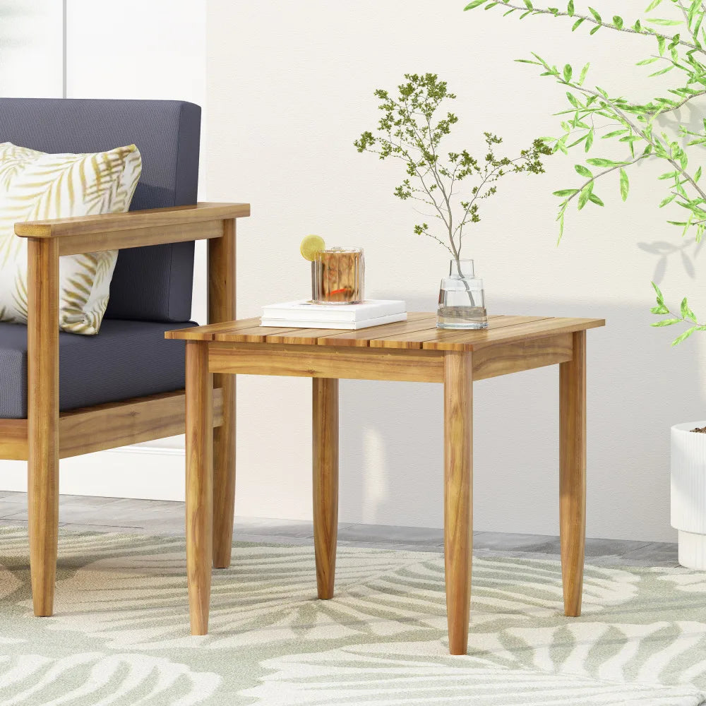 LISM Rustic Acacia Wood Outdoor Side Table With Slat Top