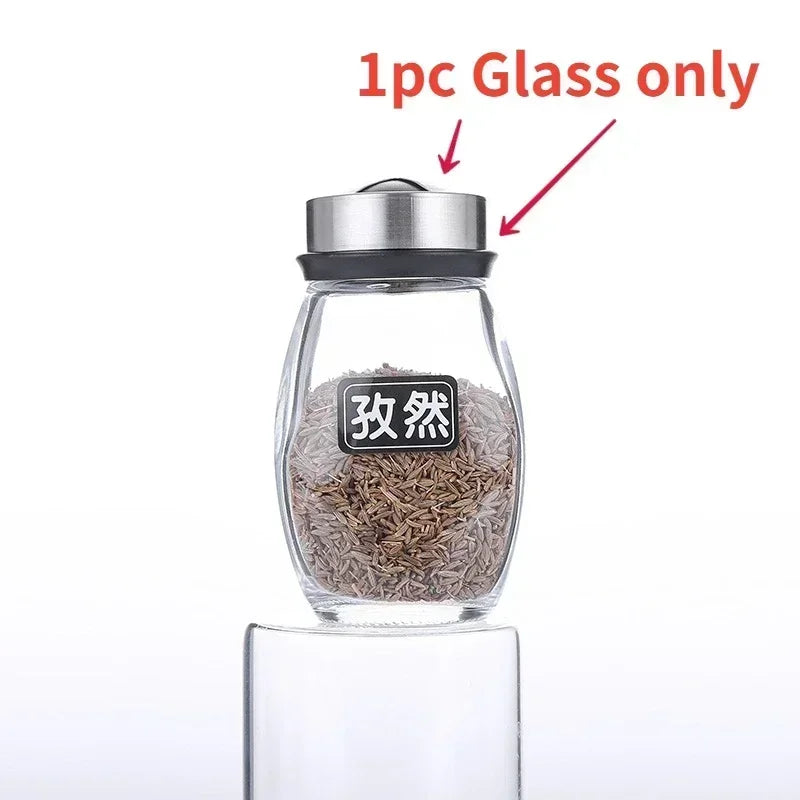 Glass Spice Jar Set With Rack For Seasonings And Salt