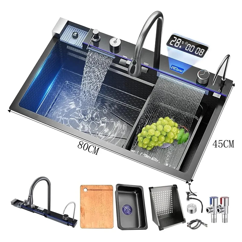 Stainless Steel Kitchen Faucet Set With Rainfall Spout And Sprayer