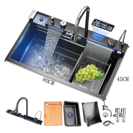Stainless Steel Kitchen Faucet Set With Rainfall Spout And Sprayer