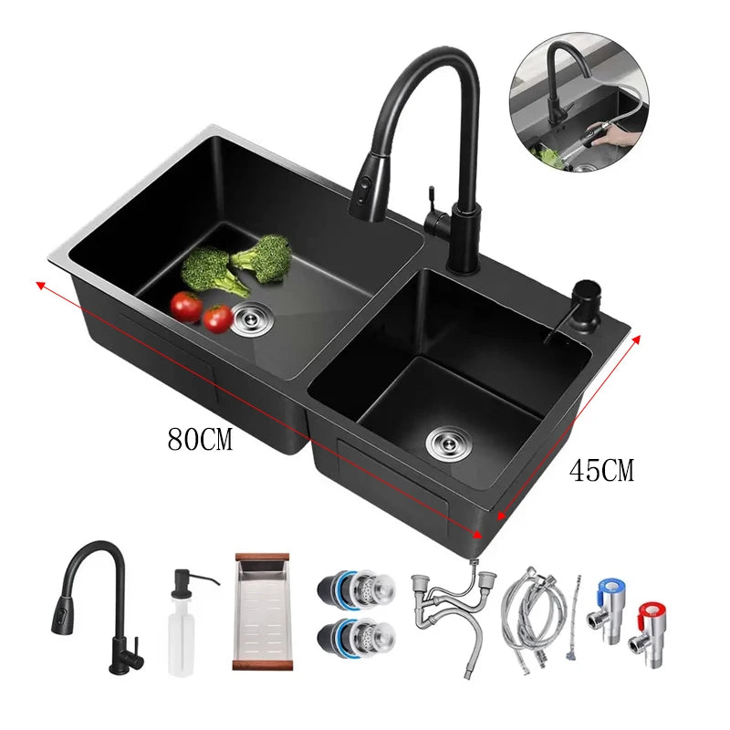 Stainless Steel Kitchen Faucet Set With Rainfall Spout And Sprayer