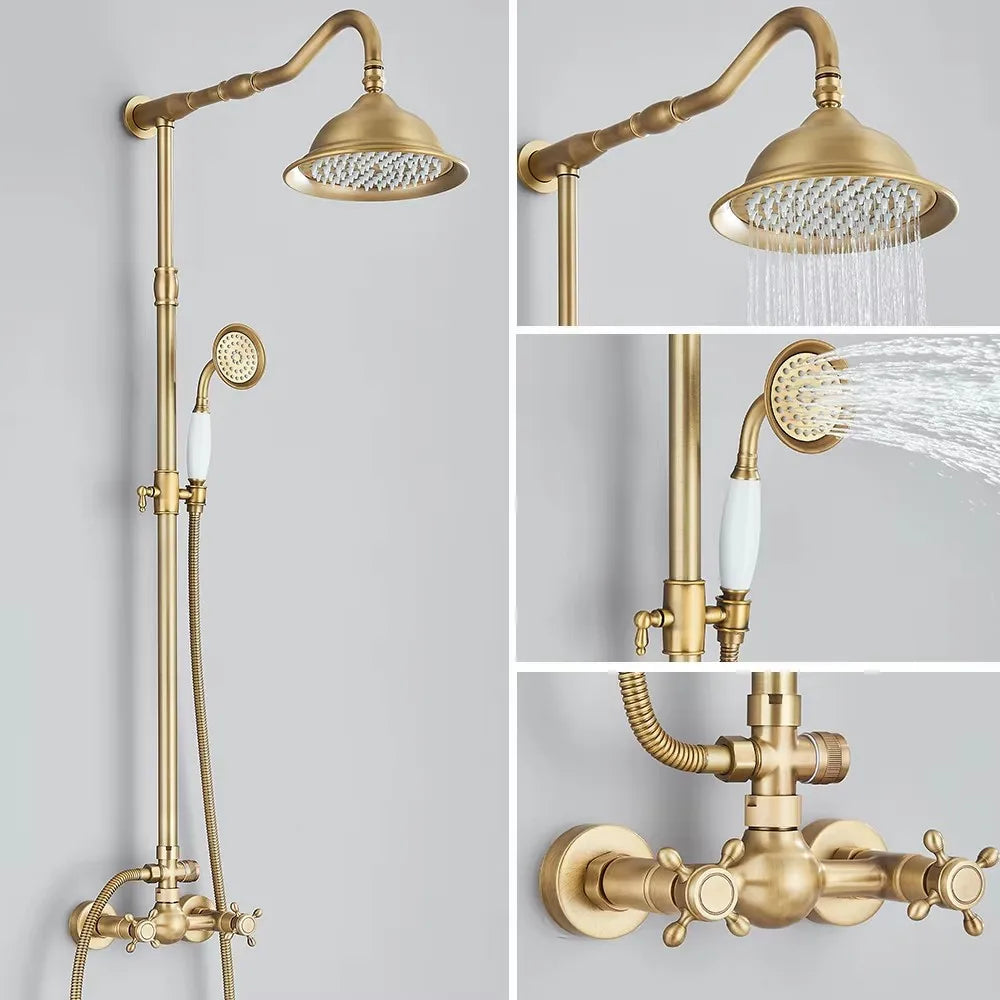 Suguword Shower Faucet Set With Rainfall Head Handshower Wall Mount