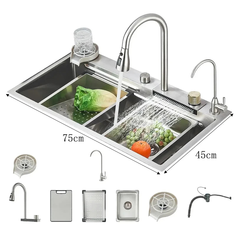 Stainless Steel Kitchen Faucet Set With Rainfall Spout And Sprayer