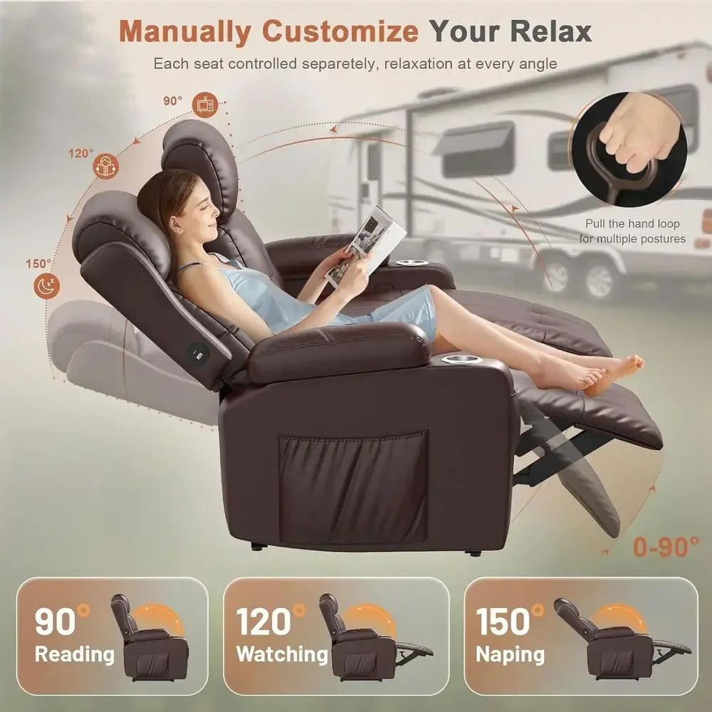 RV Loveseat Recliner Sofa Wall Hugger USB Massage Cup Holders