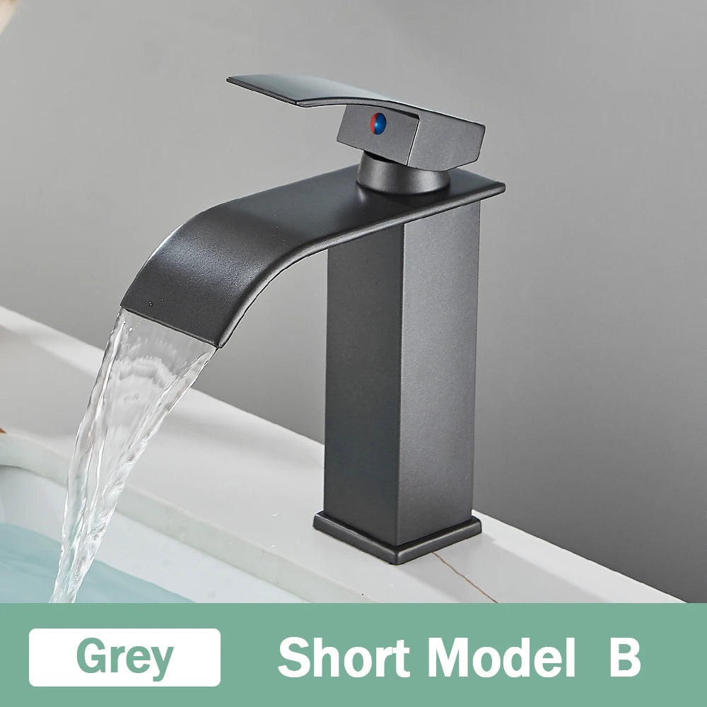 Rozin Matte Black Basin Faucet Deck Mounted Single Lever Waterfall Tap
