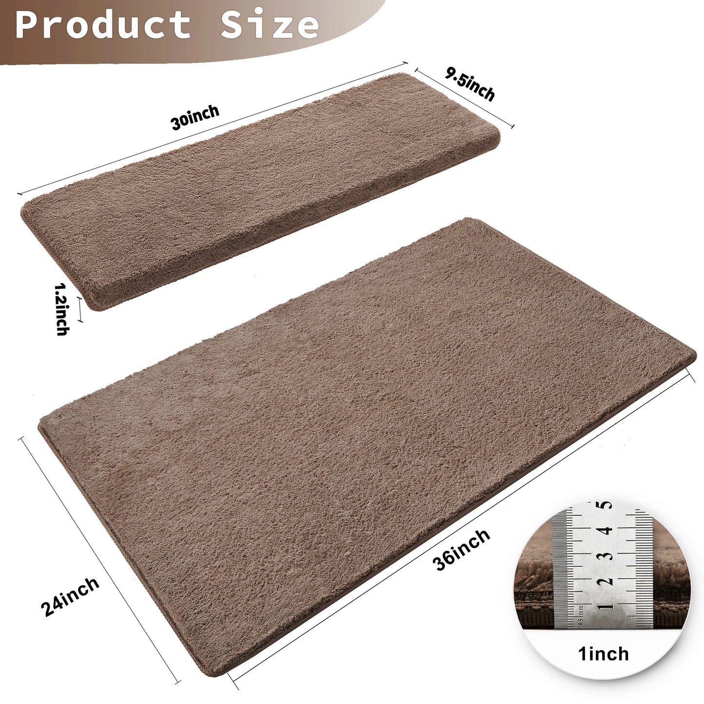 Bullnose Non Slip Stair Treads Ultra Plush Washable Self Adhesive Mats