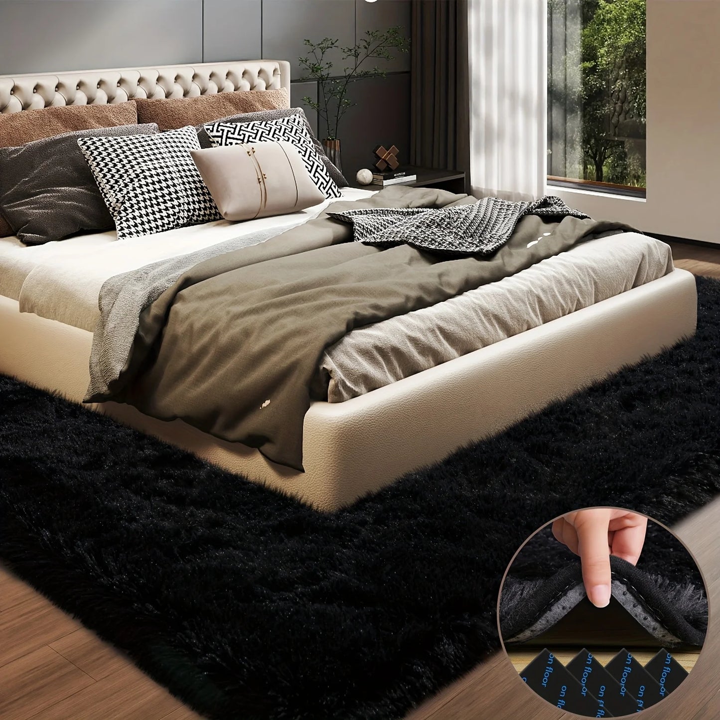 Plush Area Rug 100 Percent Polyester Geometric Pattern For Bedroom Living Room
