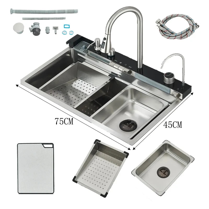Stainless Steel Kitchen Faucet Set With Rainfall Spout And Sprayer