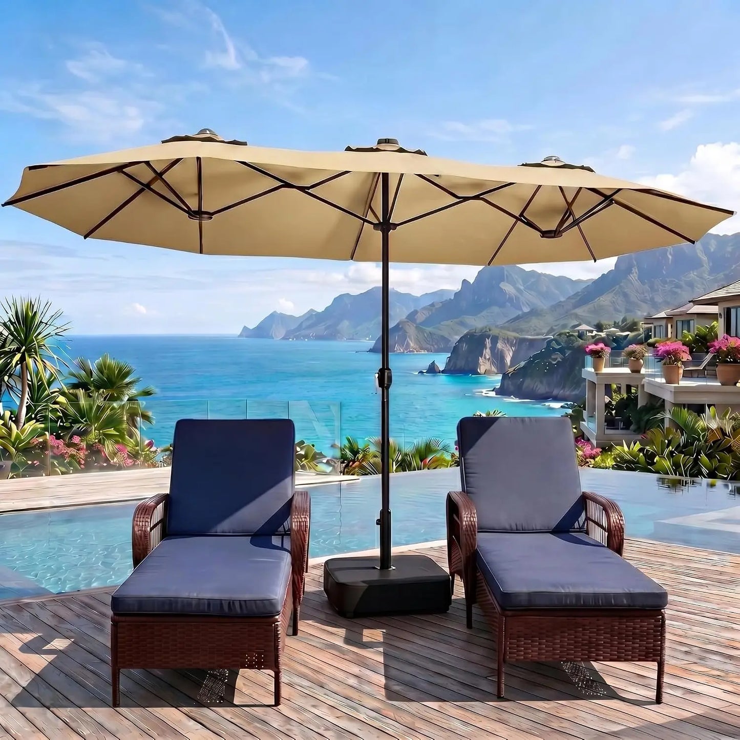 Rectangular Double Sided Outdoor Market Umbrella With Base Included