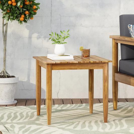 LISM Rustic Acacia Wood Outdoor Side Table With Slat Top