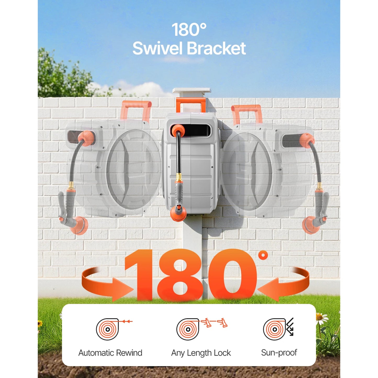 SucceBuy Retractable Garden Hose Reel 9 Pattern Nozzle Wall Mounted