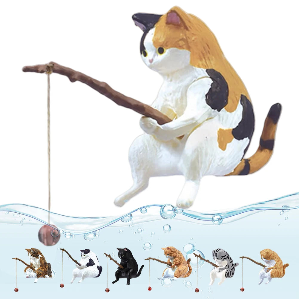 Sikiwind Fishing Cat Figurine Aquarium Decoration Ornament