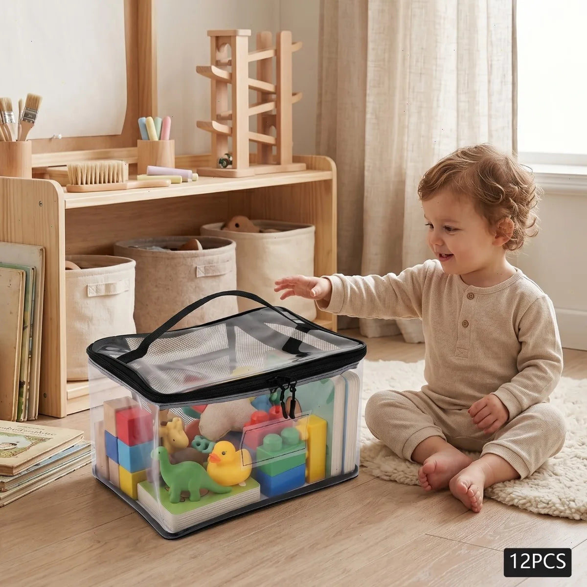 Bymaocar Clear Pvc Toy Storage Bag Featuring Multi Pocket Design