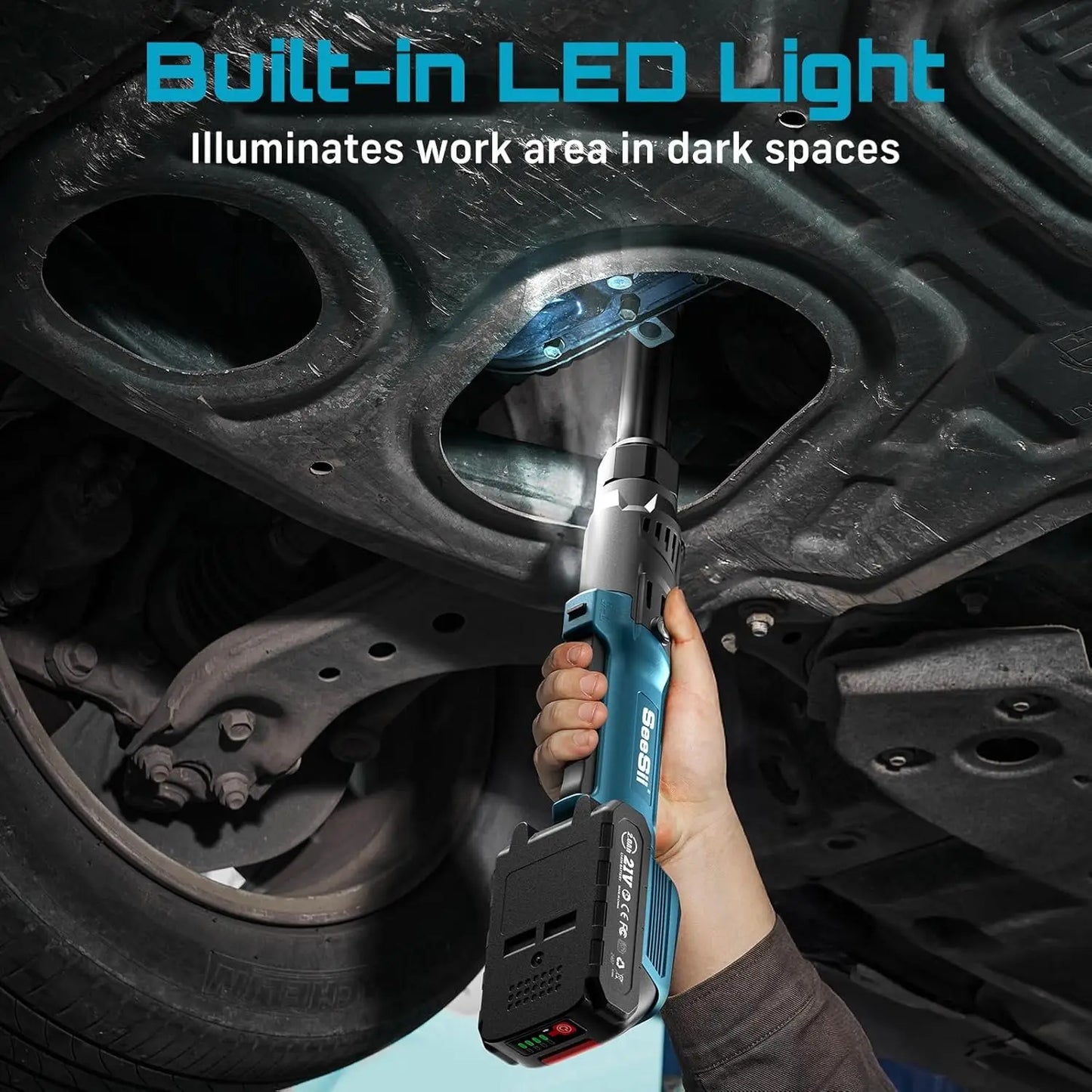 Seesii 21V Extended Cordless Electric Ratchet Wrench 80Nm