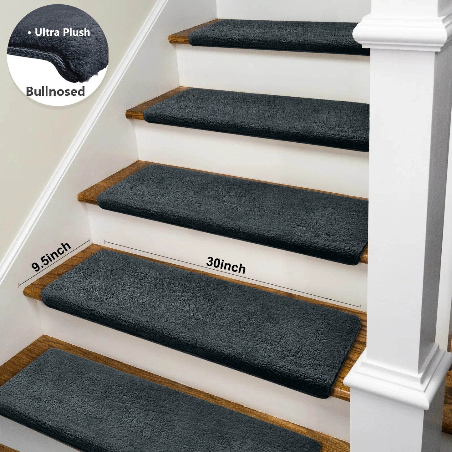 Bullnose Non Slip Stair Treads Ultra Plush Washable Self Adhesive Mats