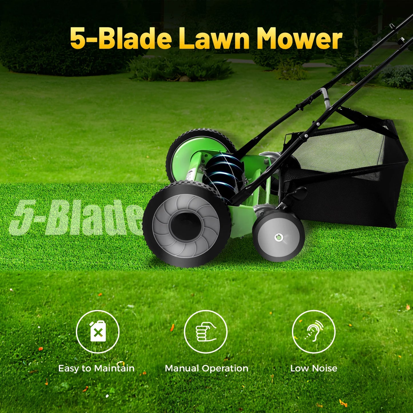 Push Reel Lawn Mower With Adjustable Cutting Height Catcher
