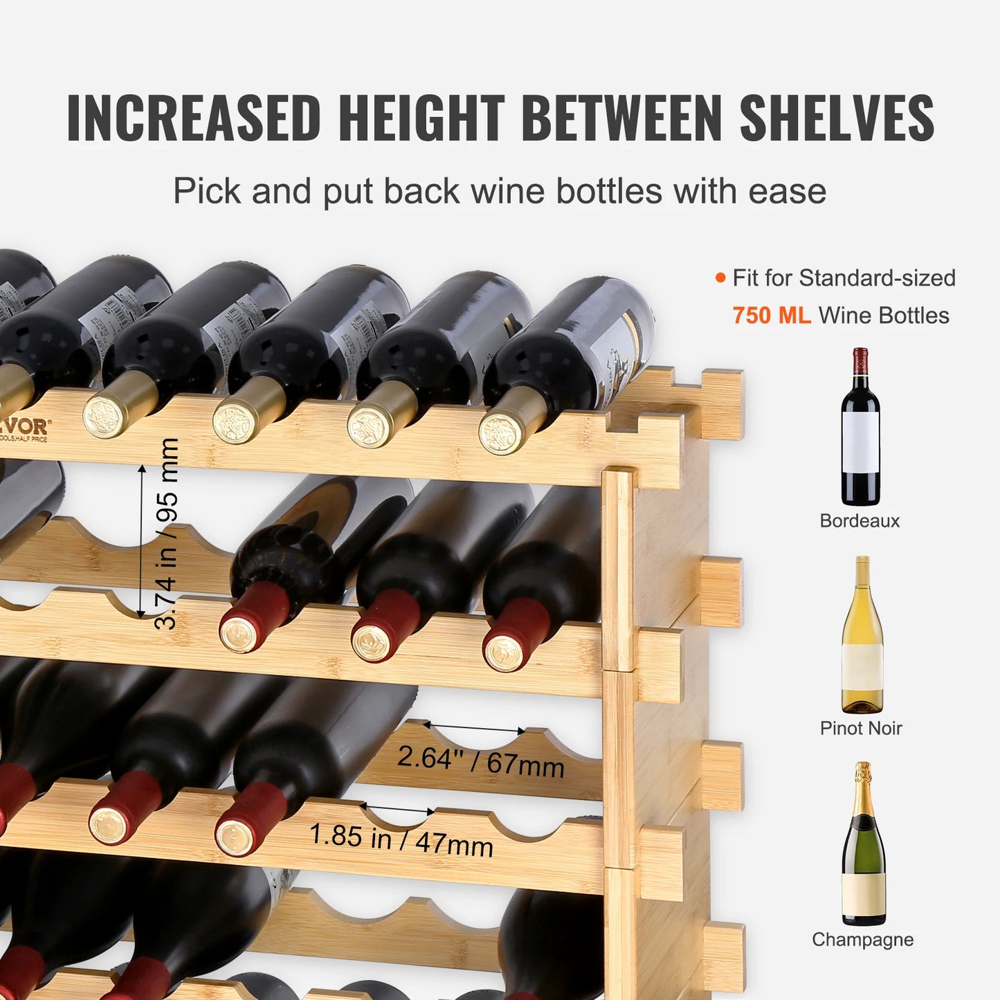 SucceBuy 8 Tier Stackable Bamboo Wine Rack Free Standing Storage