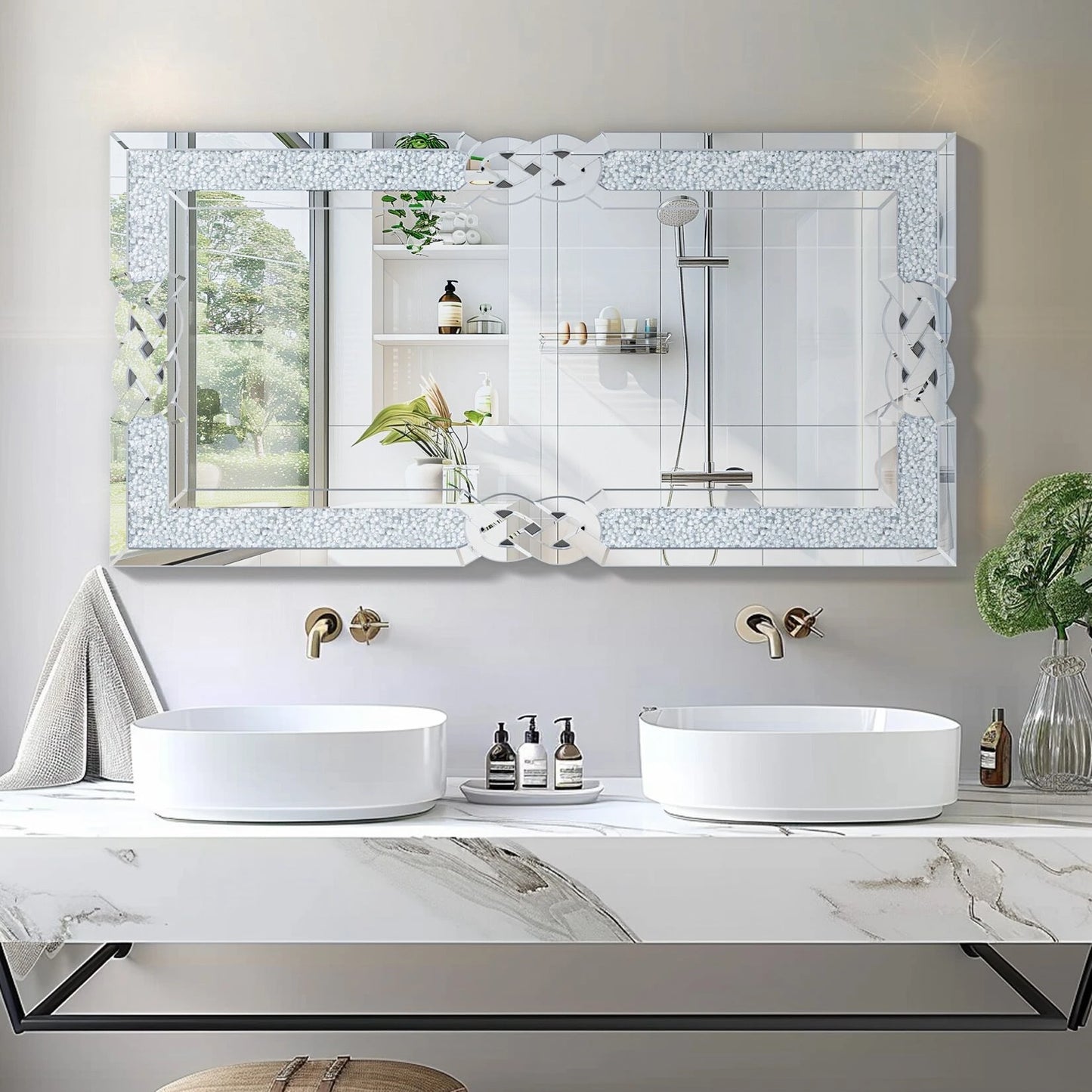 Wisfor Crushed Diamond Wall Mirror With Crystal Frame