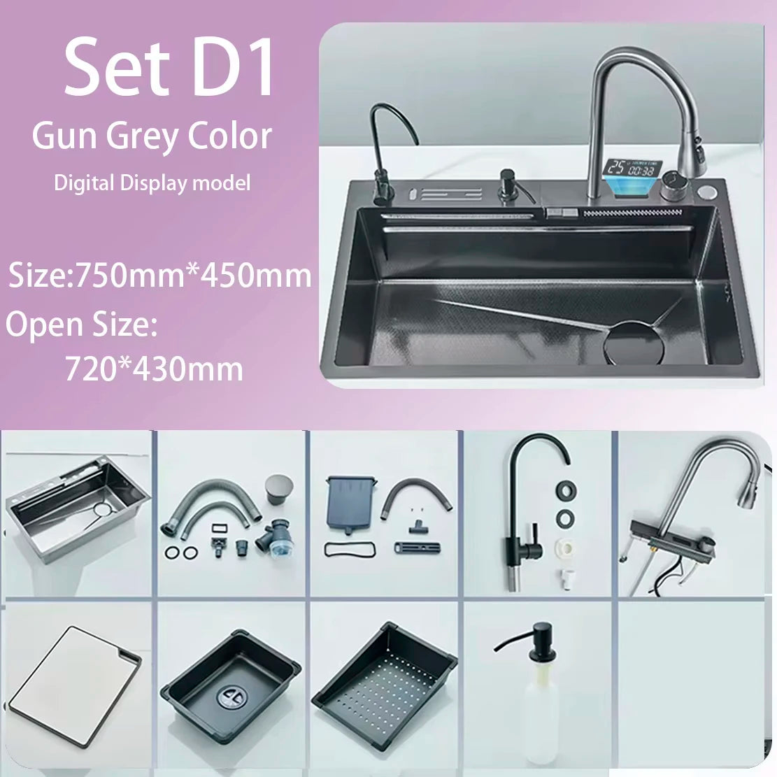 Suguword 304 Stainless Steel Waterfall Kitchen Faucet With Soap Dispenser