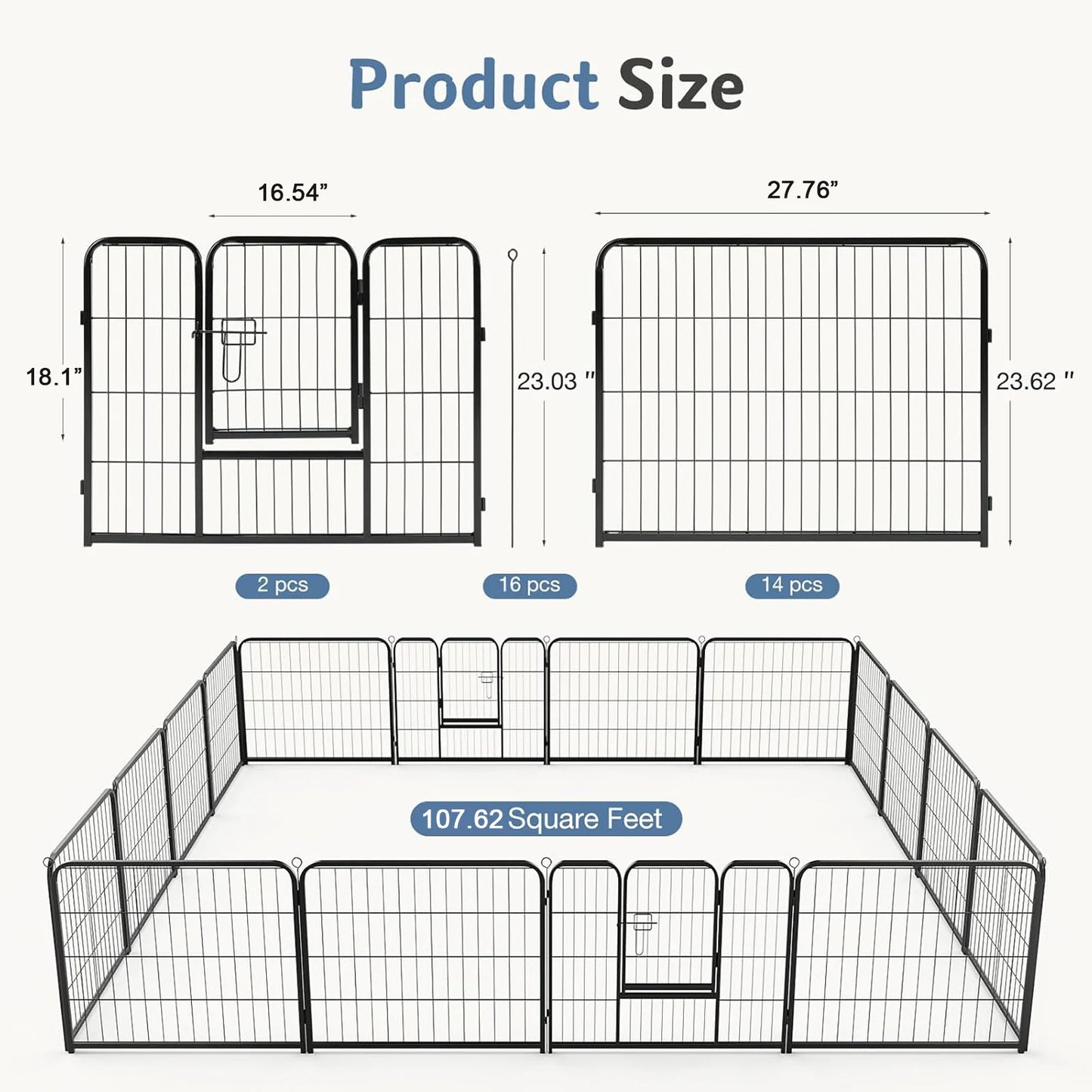 JHK Foldable Dog Playpen Metal Fence Outdoor Use Durable