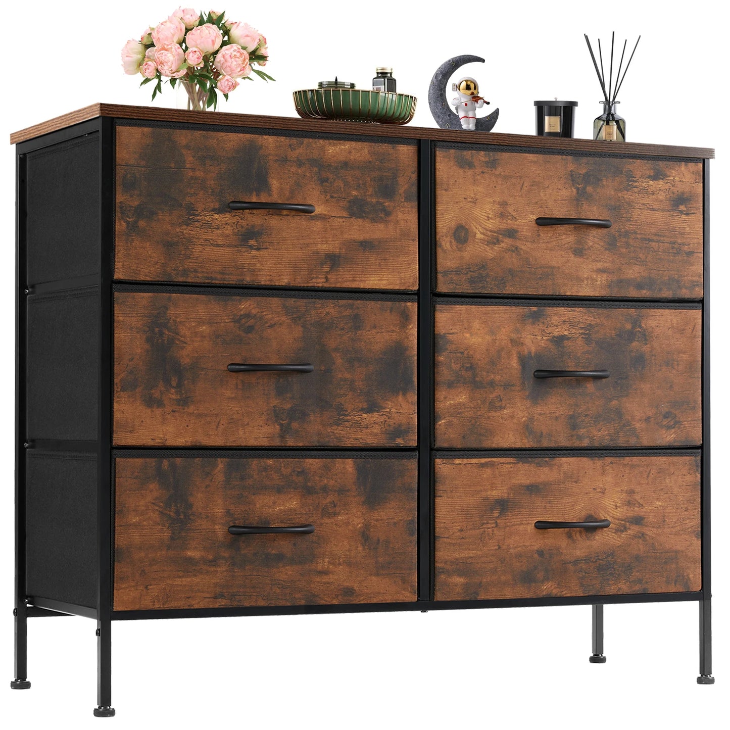 JHK Six Fabric Drawers Nightstand With Storage Cabinet