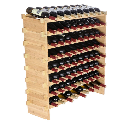 SucceBuy 8 Tier Stackable Bamboo Wine Rack Free Standing Storage