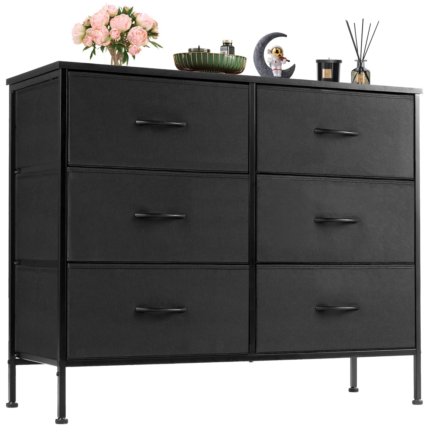 JHK Six Fabric Drawers Nightstand With Storage Cabinet