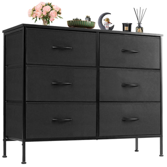 JHK Six Fabric Drawers Nightstand With Storage Cabinet