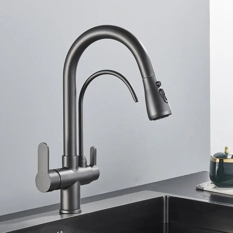 Hownifety Pullout Water Filter Kitchen Faucet Cold Hot Tap