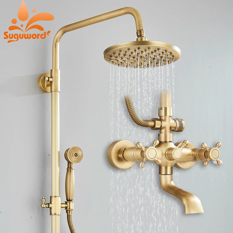 Suguword Shower Faucet Set With Rainfall Head Handshower Wall Mount