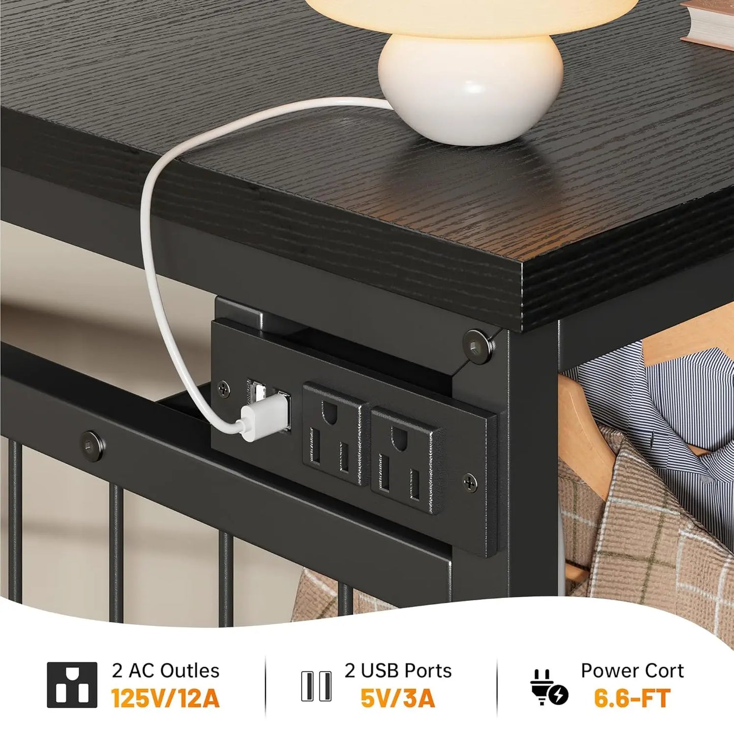 Wooden Dresser With Hanging Rack, 6 Drawers, LED Lights