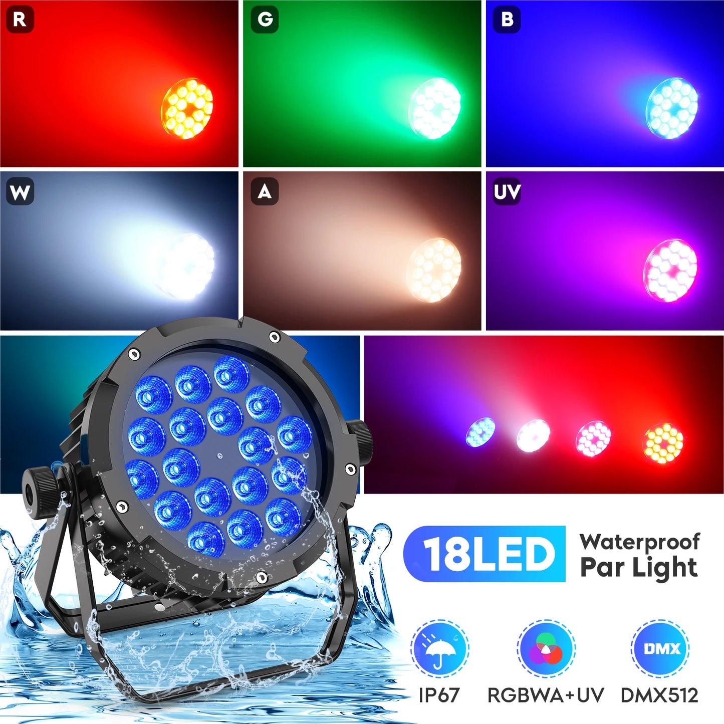 U'King 4x150W LED Par Light RGBWA UV DMX512 Waterproof Stage Light DJ