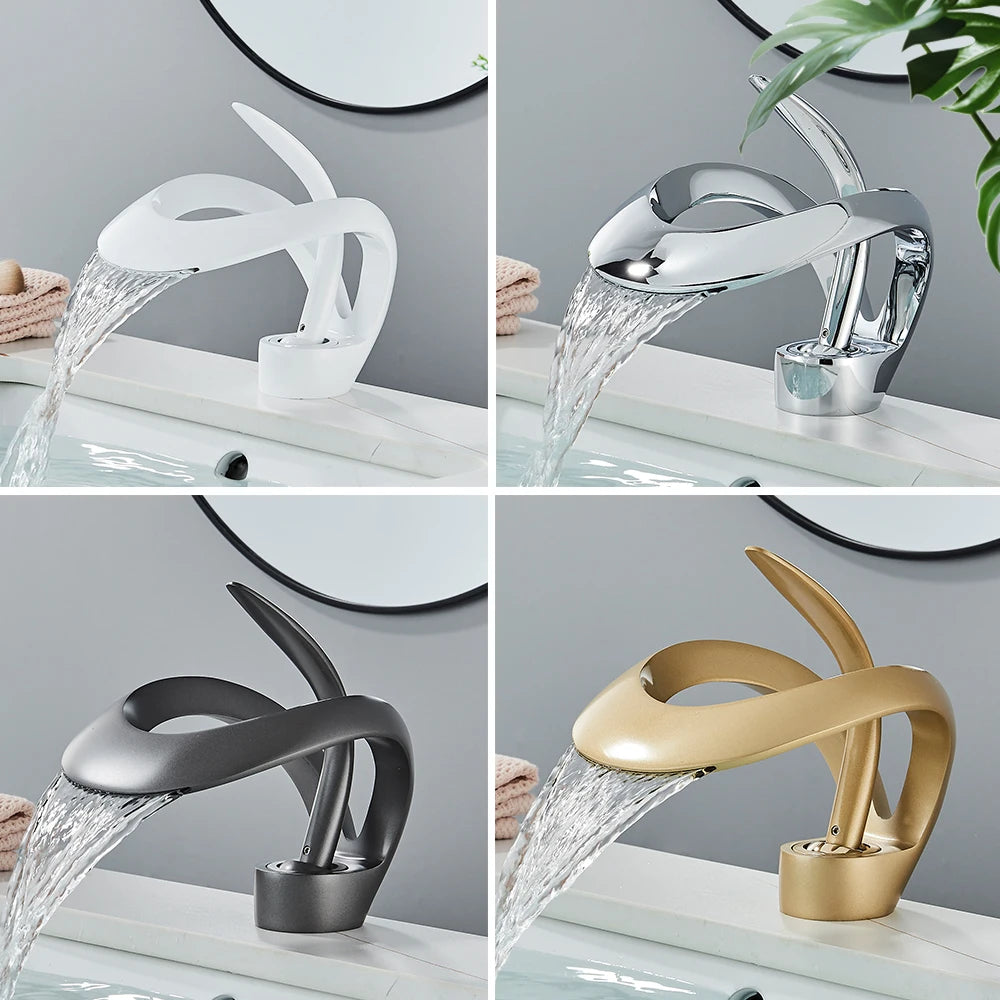 Rozin Waterfall Basin Faucet Bathroom Deck Mount Hot Cold Mixer Tap