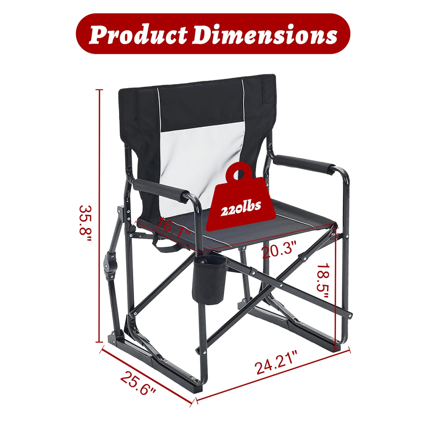 JHK Outdoor Folding Rocking Chair With Mesh Back Armrests Patio