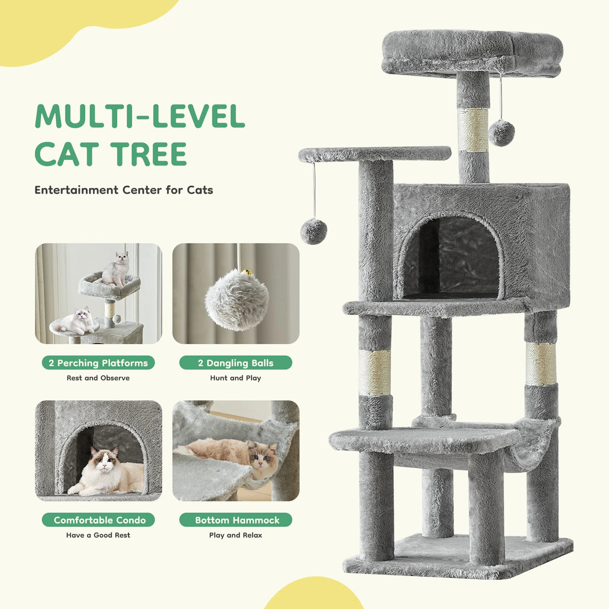 JHK Four Tier Indoor Cat Tree Sisal Scratching Posts