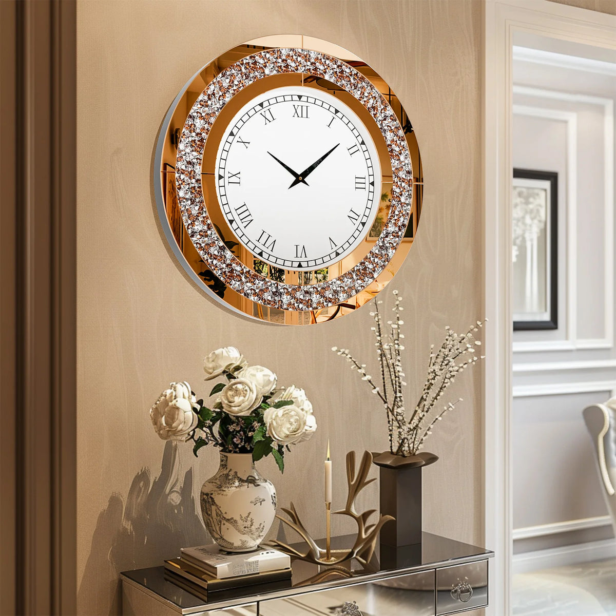 No Brand Silver Tawny Crystal Sparkle Wall Clock