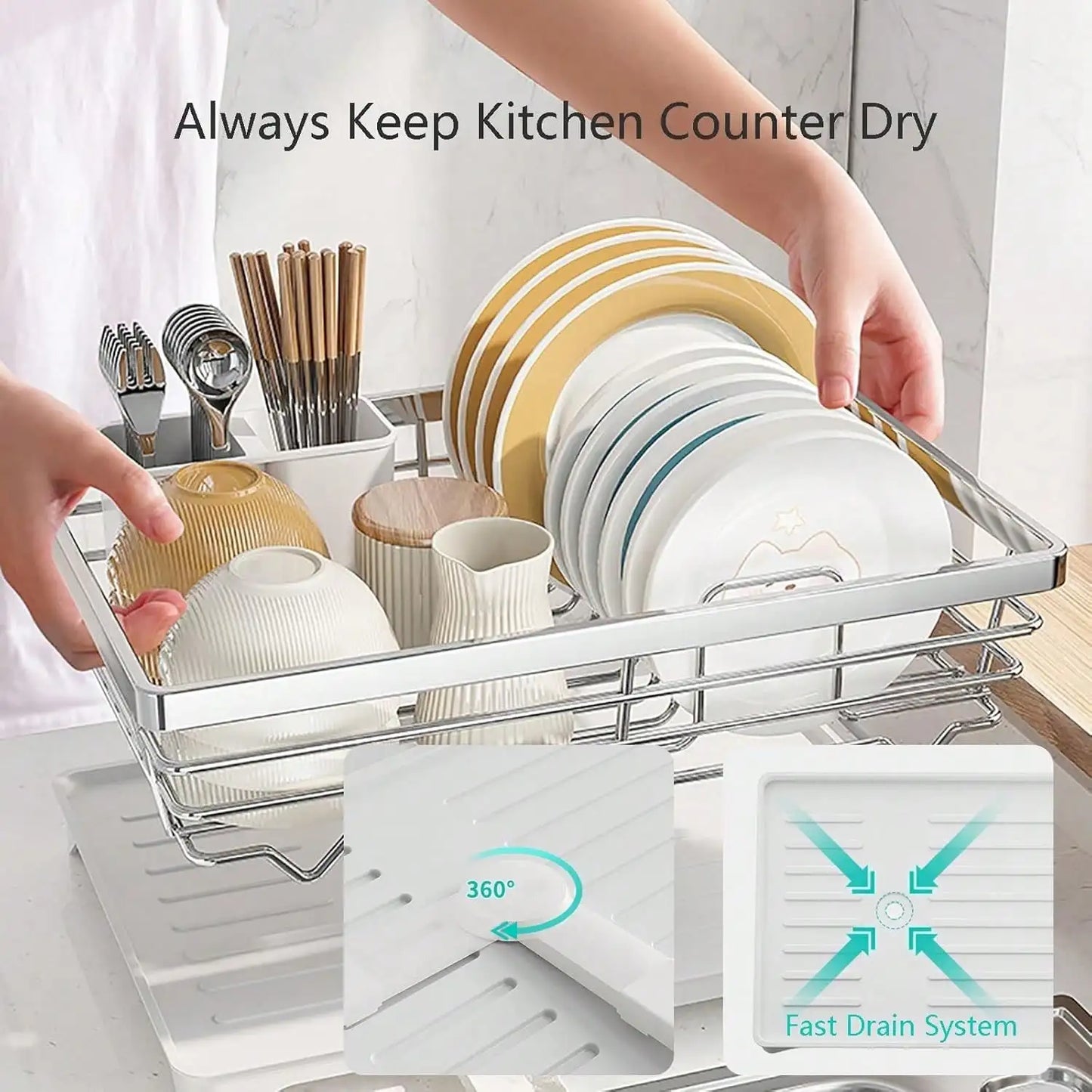 Stainless Steel Rust Resistant Dish Drying Rack With Utensil Holder