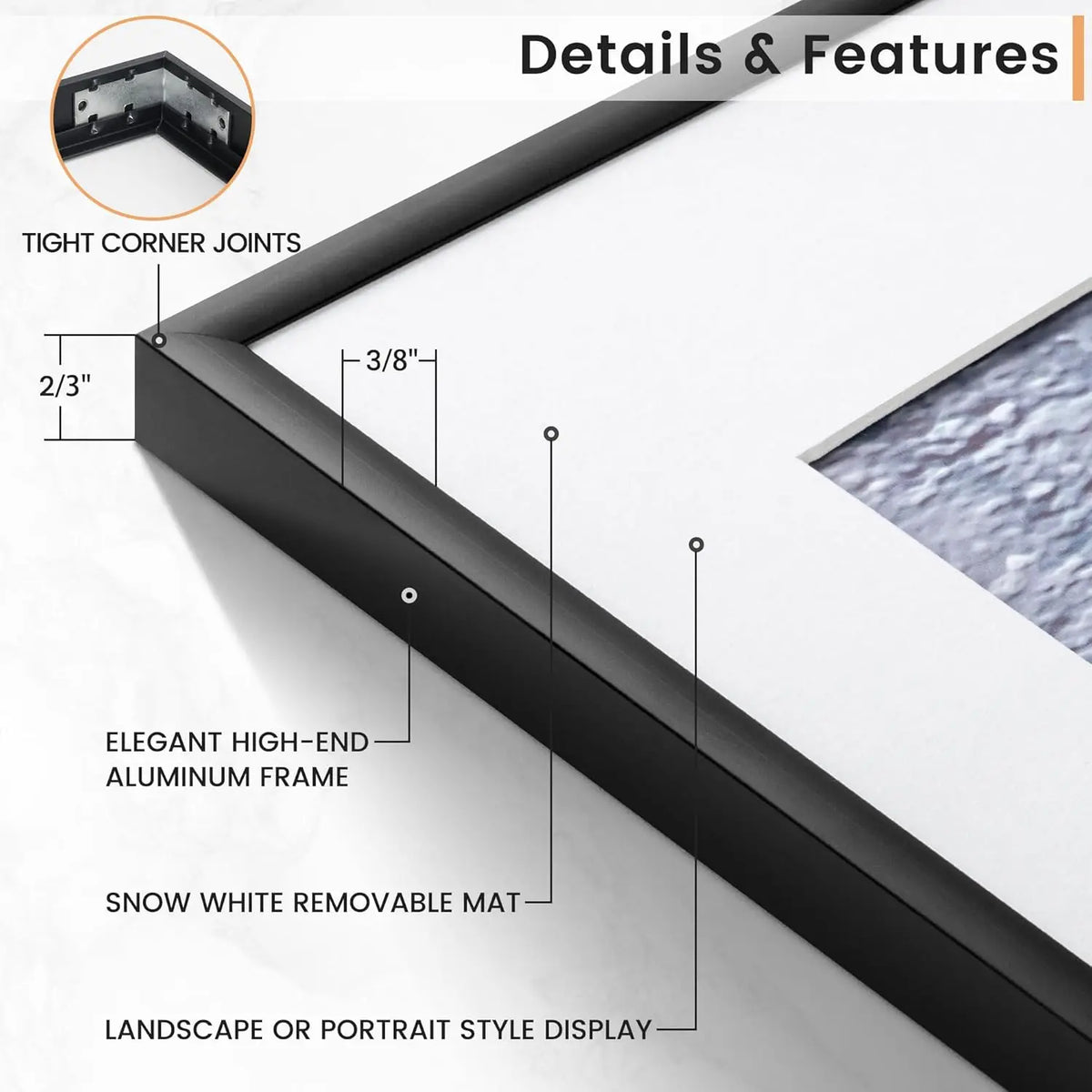 Modern Aluminum Picture Frame Set With Mat For Gallery Walls