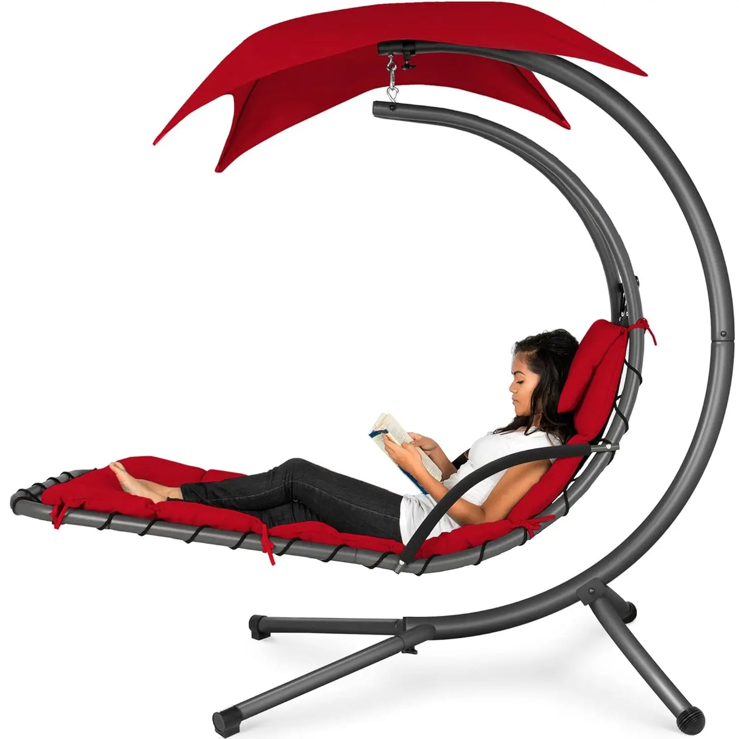 Curved Steel Outdoor Hanging Chaise Lounge With Built In Pillow